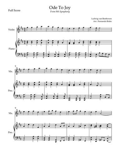Ode To Joy Theme (from Beethoven's 9th Symphony) for Violin Solo and Piano Accompaniment