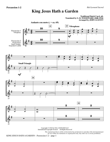 King Jesus Hath a Garden (arr. John Leavitt) - Percussion 1 & 2