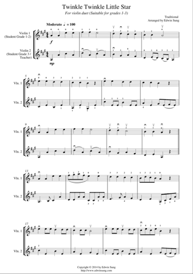 Twinkle Twinkle Little Star (for violin duet, suitable for grades 1-3)