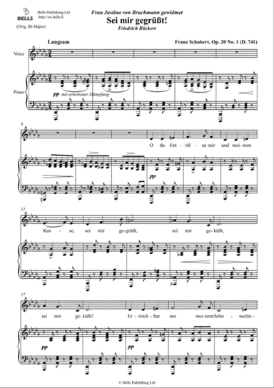 Sei mir gegrusst!, Op. 20 No. 1 (D. 741) (D-flat Major)