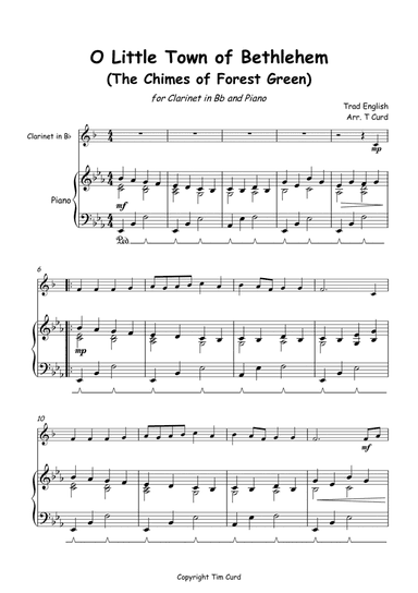 O Little Town of Bethlehem for Solo Clarinet in Bb and Piano