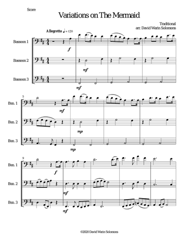 Variations on The Mermaid for bassoon trio