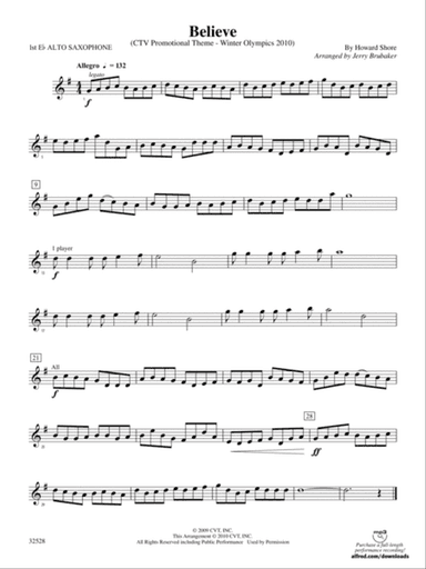 Believe (Winter Olympics 2010): E-flat Alto Saxophone