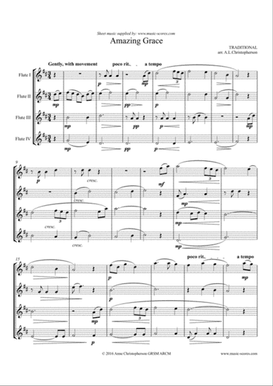 Amazing Grace - Flute Quartet - Intermediate