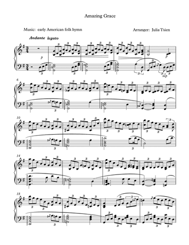 Amazing Grace, piano solo