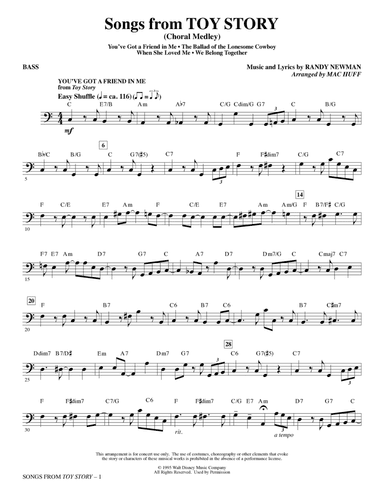 Songs from Toy Story (Choral Medley) (arr. Mac Huff) - Bass