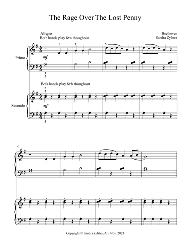 The Rage Over The Lost Penny (late elementary piano duet)