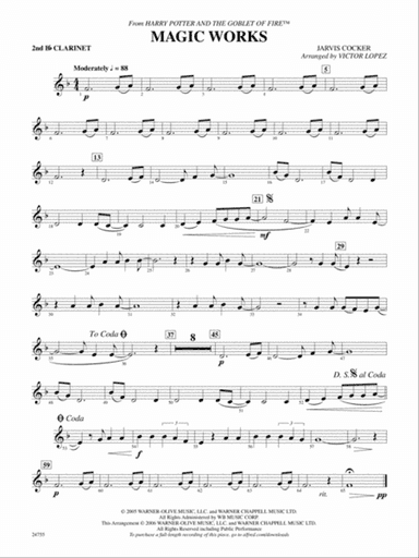 Magic Works (from Harry Potter and the Goblet of Fire): 2nd B-flat Clarinet