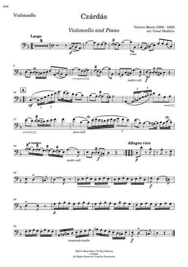 Czardas - Cello and Piano (Individual Parts)