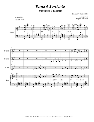 Torna A Surriento (Come Back to Sorrento) (for Clarinet Choir and Piano)