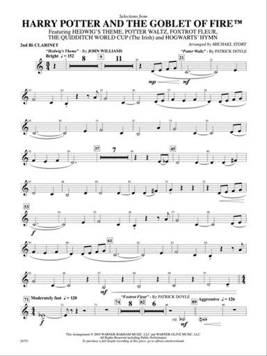 Harry Potter and the Goblet of Fire, Selections from: 2nd B-flat Clarinet