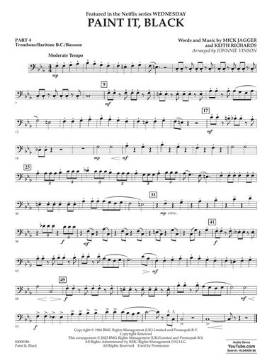 Paint It, Black (arr. Johnnie Vinson) - Pt.4 - Trombone/Bar. B.C./Bsn.