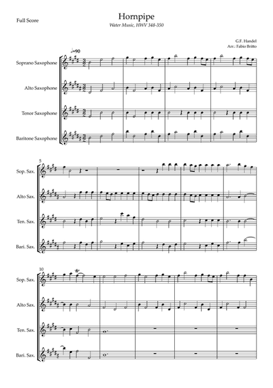 Hornpipe (G.F. Handel HWV 348-350) for Saxophone Quartet