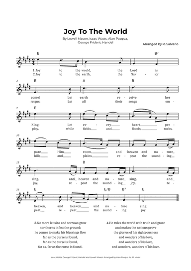 Joy To The World (Key of E Major)