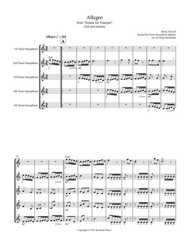 Allegro (from "Sonata for Trumpet") (Bb) (Trombone Quintet)
