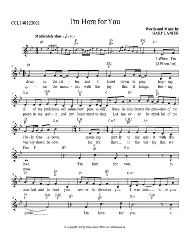 I'M HERE FOR YOU by Gary Lanier (Lead Sheet includes Melody, Chords and Lyrics)