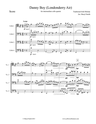 Danny Boy (Londonderry Air) arranged for intermediate/advanced cello quartet (four cellos)
