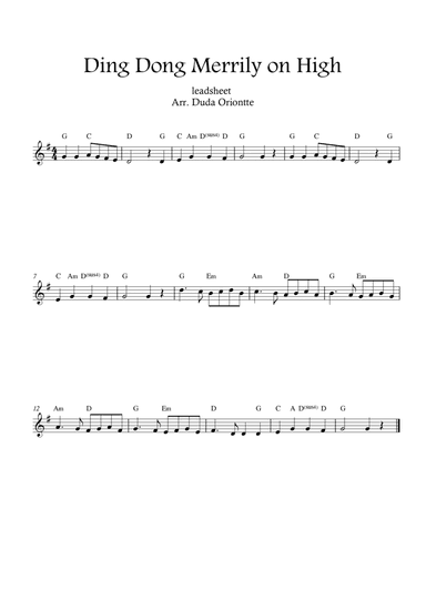 Ding Dong Merrily on High (leadsheet - G major - no lyrics)