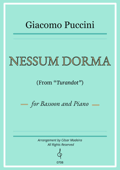 Nessun Dorma by Puccini - Bassoon and Piano (Full Score)