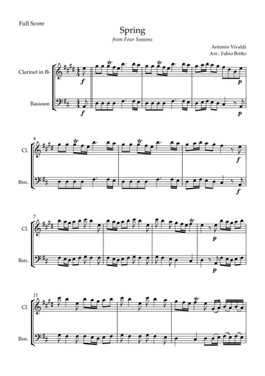 Spring (from Four Seasons of Antonio Vivaldi) for Clarinet in Bb & Bassoon Duo