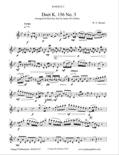 Mozart: Duet K. 156 No. 3 for Baritone Sax Duo