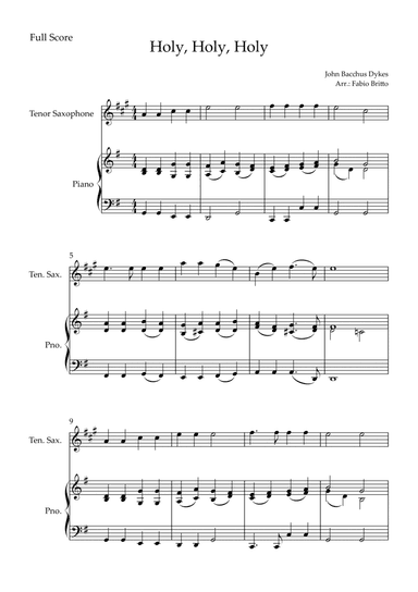 Holy, Holy, Holy (Traditional Christian Song) for Tenor Saxophone Solo and Piano Accompaniment