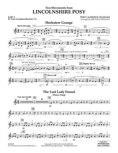 Two Movements from Lincolnshire Posy (arr. Michael Sweeney) - Pt.4 - Bb Tenor Sax/Bar. T.C.