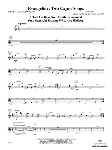 Evangeline: Two Cajun Songs: E-flat Baritone Saxophone