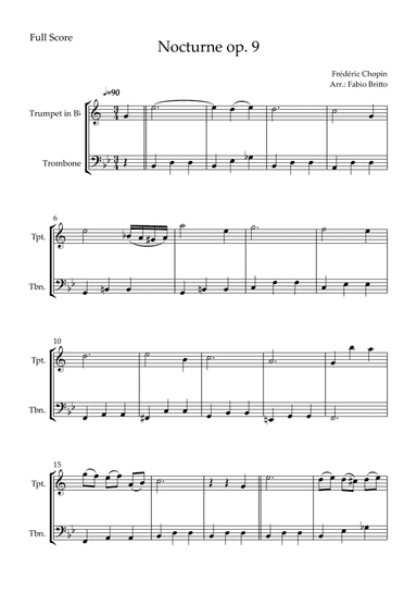 Nocturne Op.9 No. 2 (Frédéric Chopin) for Trumpet in Bb & Trombone Duo