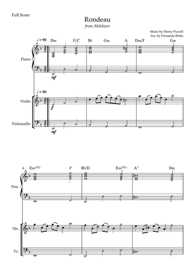 Rondeau (from Abdelazer) for Violin & Cello Duo and Piano Accompaniment with Chords