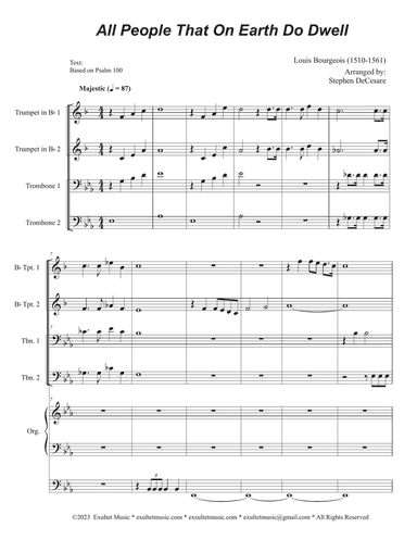 All People That On Earth Do Dwell (Unison choir - Medium Key) (Full Score - Alternate) - Score Only