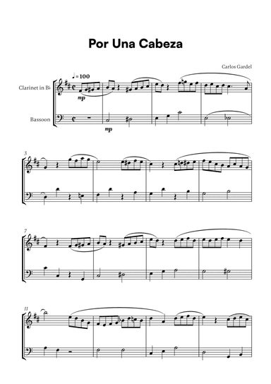 Carlos Gardel - Por Una Cabeza for Clarinet and Bassoon