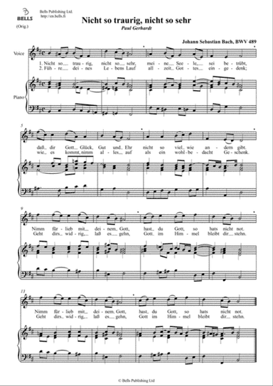 Nicht so traurig, nicht so sehr, BWV 489 (Original key. B minor)