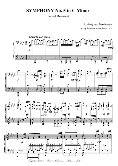 BEETHOVEN - SYMPHONY No 5 in C Minor - 2nd Mov. Arr. for Piano by Ernst Pauer and Franz Liszt