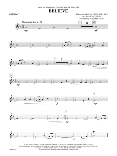 Believe (from The Polar Express): 1st F Horn