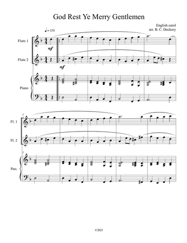 God Rest Ye Merry Gentlemen (Flute Duet) with optional piano accompaniment