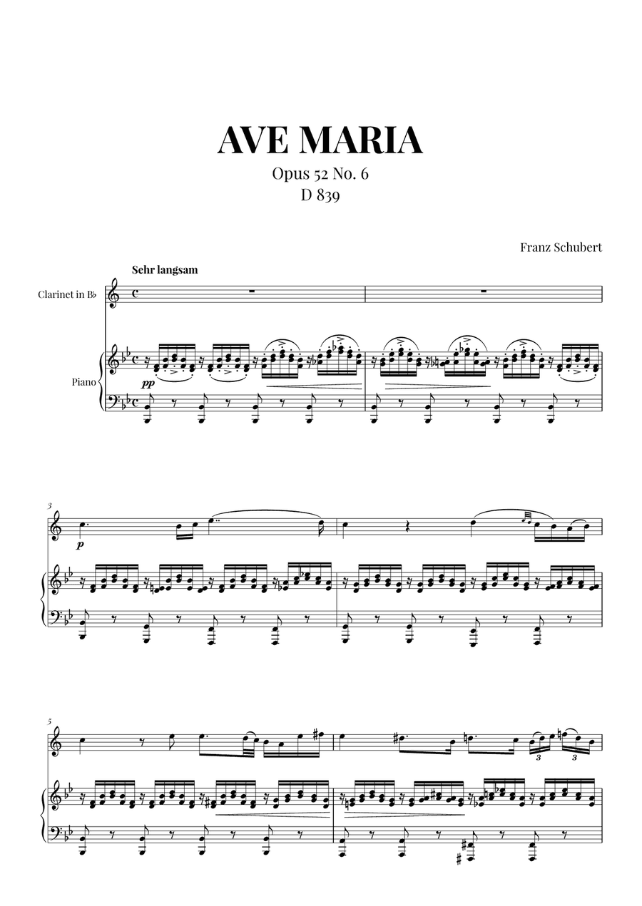 Ave Maria (Schubert) for Clarinet and Piano