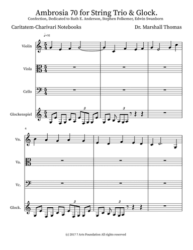 Ambrosia 70 for String Trio & Glock.