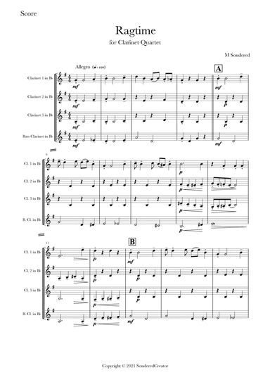 Ragtime for clarinet quartet