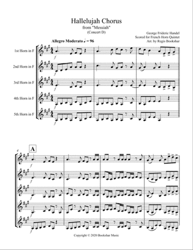 Hallelujah (from "Messiah") (D) (French Horn Quintet)