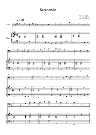 Sarabande, George Frideric Handel, For Cello & Piano