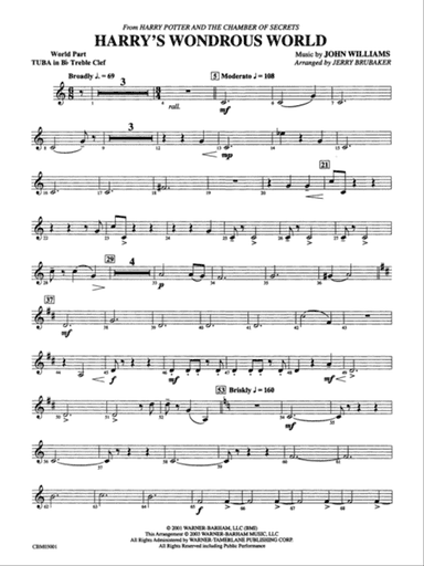 Harry's Wondrous World (from Harry Potter and the Chamber of Secrets): (wp) B-flat Tuba T.C.