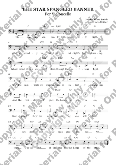 Star Spangled Banner - Violoncello with Chords