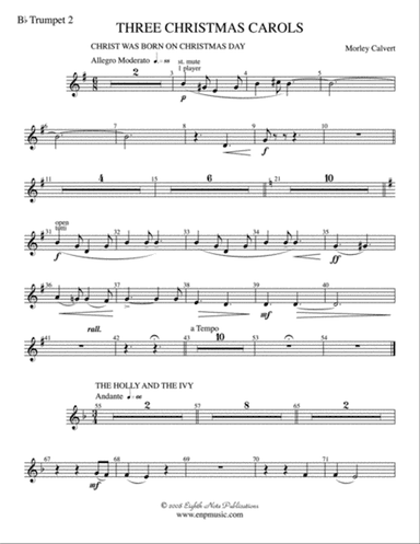 Three Christmas Carols: 2nd B-flat Trumpet