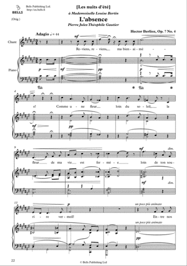 L'absence, Op. 7 No. 4 (Original key. F-sharp Major)