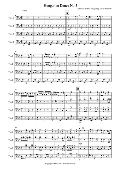 Hungarian Dance No.5 for Tuba Quartet