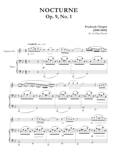 Nocturne Op. 9, No. 1 for Soprano Saxophone and Piano