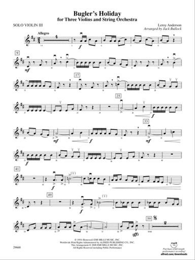 Bugler's Holiday for Three Violins and String Orchestra: Solo 3rd Violin