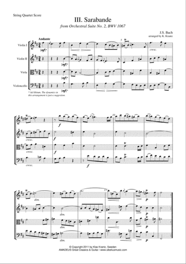 Sarabande Suite 2 BWV 1067 for string quartet