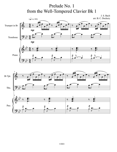 Prelude No.1 from The Well-Tempered Clavier Book 1 BWV 846 (Trumpet and Trombone Duet) with optional